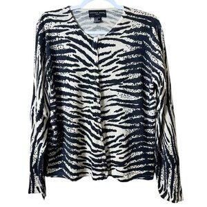 August Silk 100% Silk Zebra Print Cardigan XL Quiet Luxury Minimalist Knit